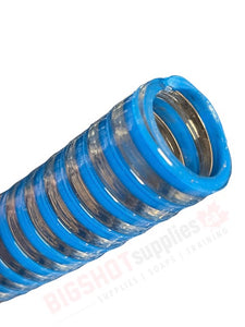 Low-Temp Clear/Blue Smooth PVC Suction Hose (Sold by the foot)